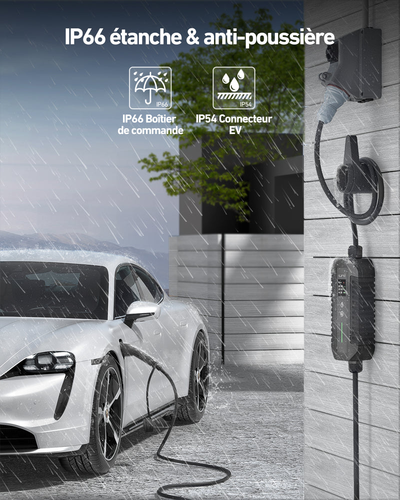 Tipo uni 2 estación de carga portátil de carga del coche eléctrico de 3 fases del cable 11kW los 7m de EV