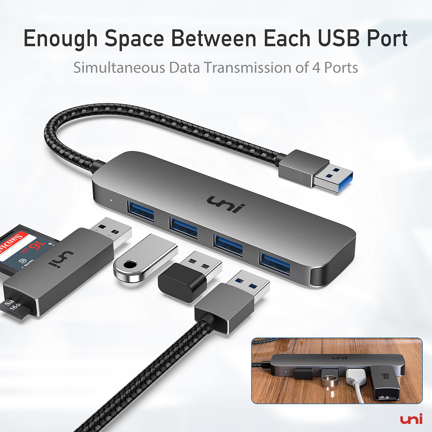  Hub USB 3.0. Concentrador de datos USB de 4 puertos