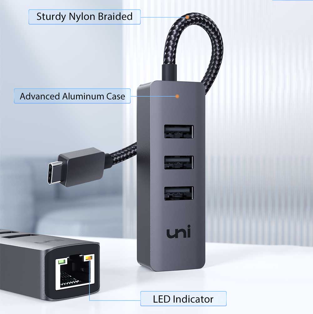 Adaptateur Hub USB TYPE C Mâle convertisseur vers 3 Ports USB 3.0 et RJ45  Gigabit Ethernet (