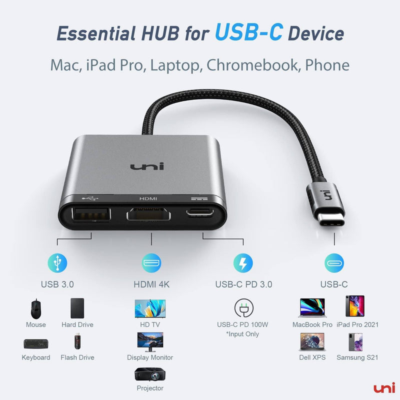 Adaptador Multipuertos USB-C - Docking Station USB Tipo C HDMI 4K60 - Hub  Ladrón USB 3.0 de 3 Puertos - Entrega de Alimentación PD 100W - GbE 