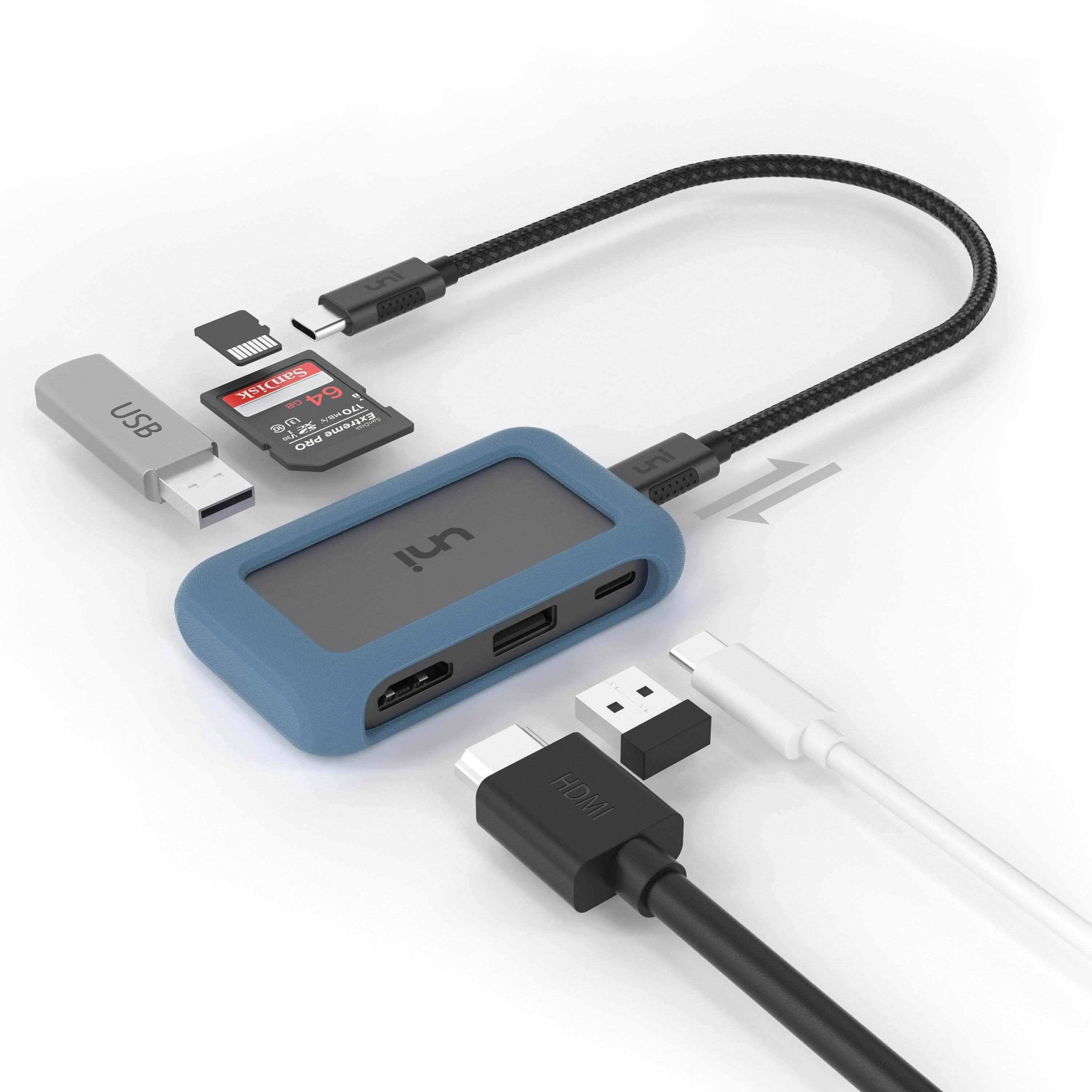 Hub USB type C vers HDMI 4K 30HZ & 2K 60HZ, 3 x USB3.0, Lecteur de